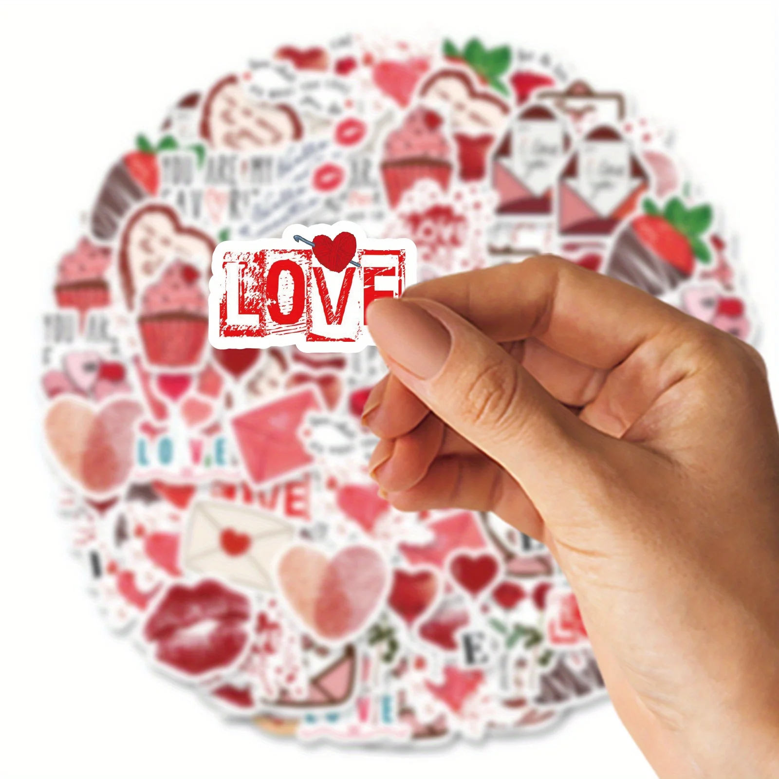 46pcs Romantic Red  White Stickers Heart Cake Kiss and “You're My Favorite” Waterproof PVC Stickers Perfect for Notebooks Mugs