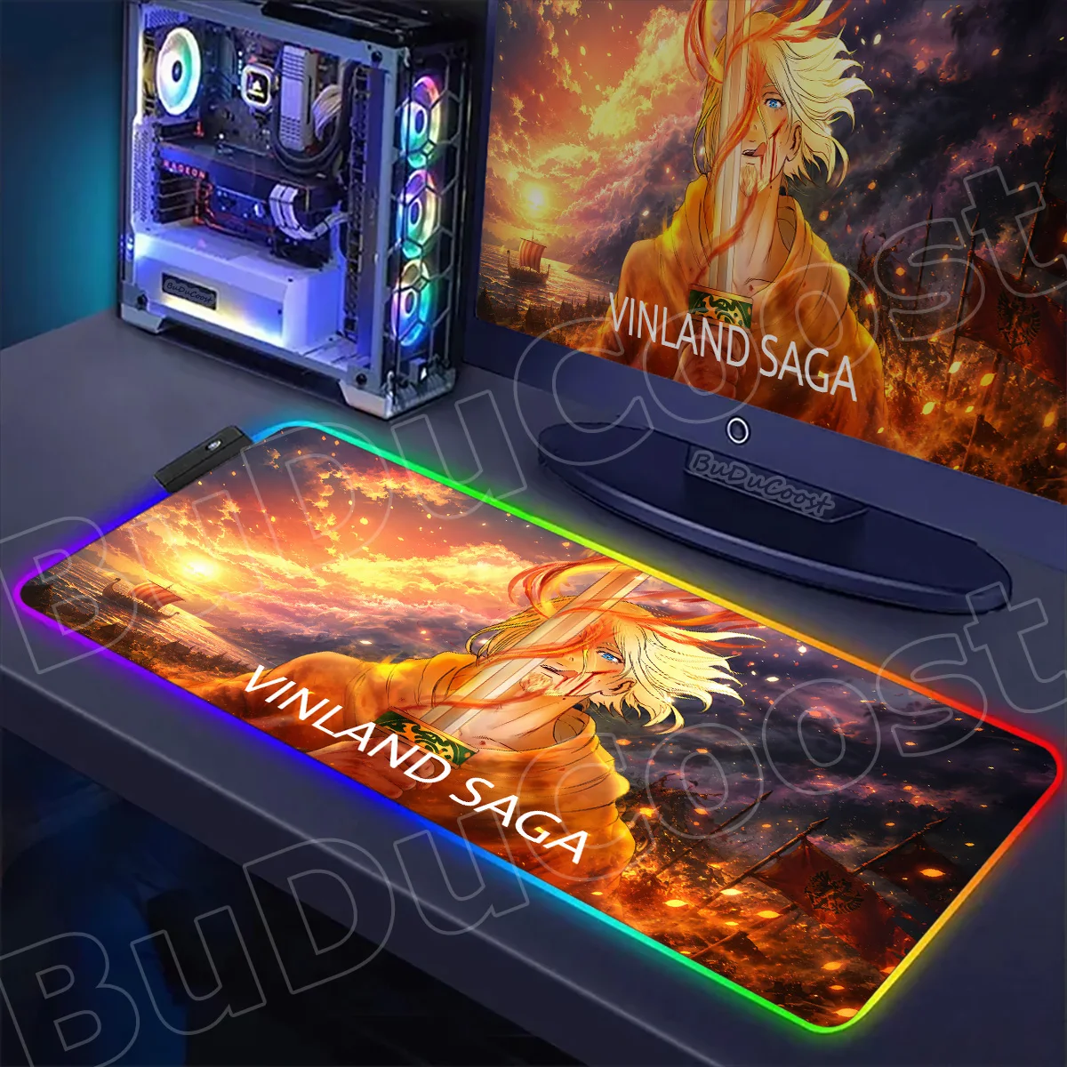 PC Rubber Accessories Speed Laptop Desk Mats RGB Backlit Vinland Saga Mouse Pads LED Washable E-sports Gaming Keyboard Protector