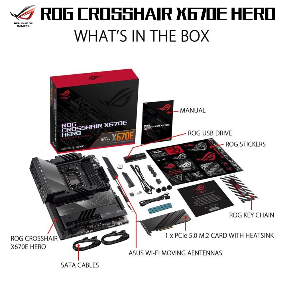 AMD AM5 Motherboard DDR5 ASUS ROG CROSSHAIR X670E HERO Mainboard WIFI 6E Support AMD Ryzen R5 R7 R9 CPU 128G PCIE 5.0 ATX Gaming