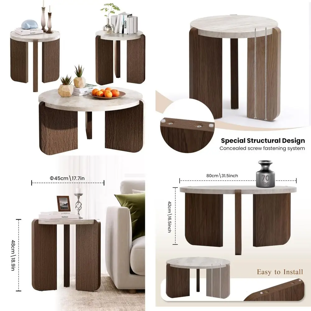 طقم قهوة وطاولة نهائية رخامية حديثة مكونة من 3 قطع لغرفة المعيشة والمكتب