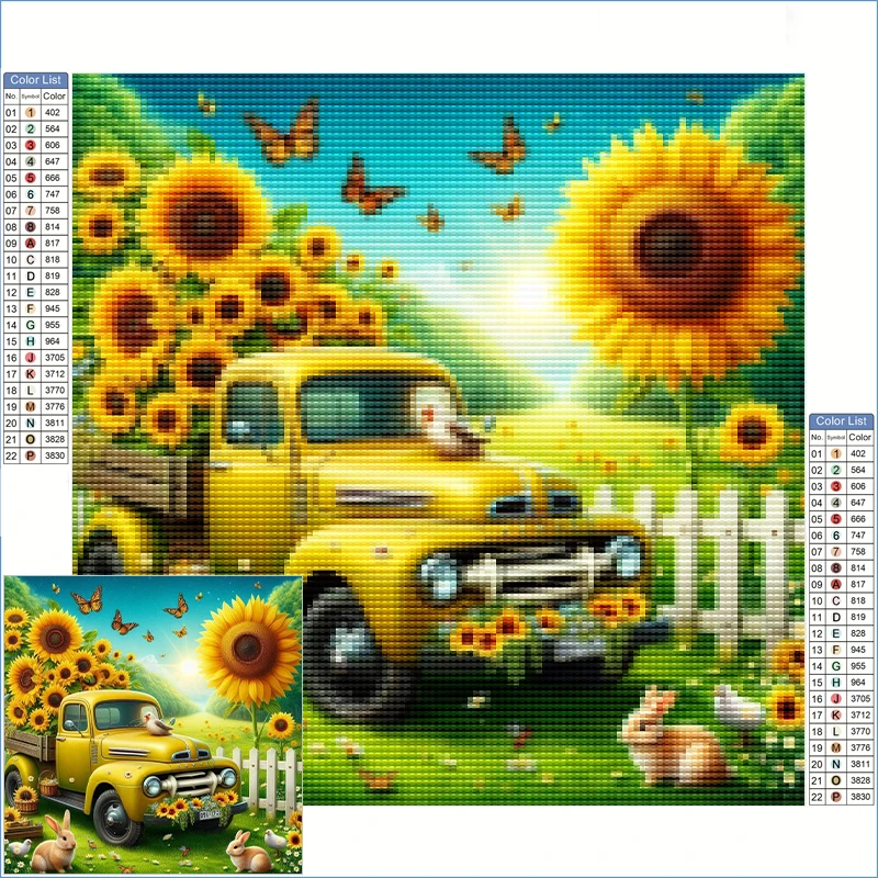 

Diamond Painting Diamond Art Clearance A Yellow Truck Filled With Sunflowers Cross Stitch Kit Home Decoration Pictures Wall Art