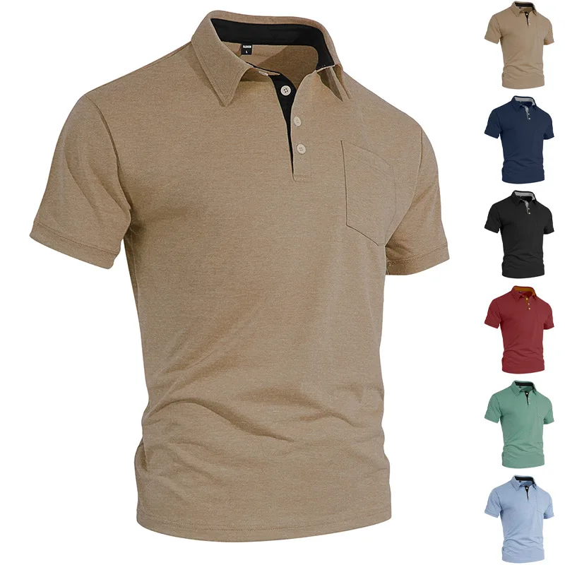 

Новая весенне-летняя мужская рубашка с лацканами и карманами, деловая повседневная короткая рубашка, модная быстросохнущая дышащая спортивная футболка для активного отдыха