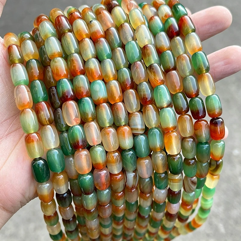 Natürliche Pfauen-Achat-Perlen in Fassform, gestreifter Achat, glatte lose Spacer-Perlen für die Schmuckherstellung, DIY-Halsketten- und Armband-Accessoires – Detail 3