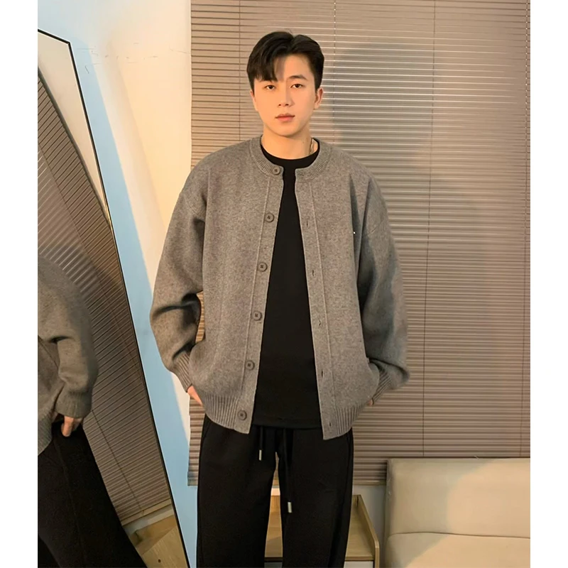 

Light ey round Ne Knitted Open Cardigan Spring Autumn Sle M Mature Stable Men's Jaet Cleanfit Sweater Loose Fit Polye...