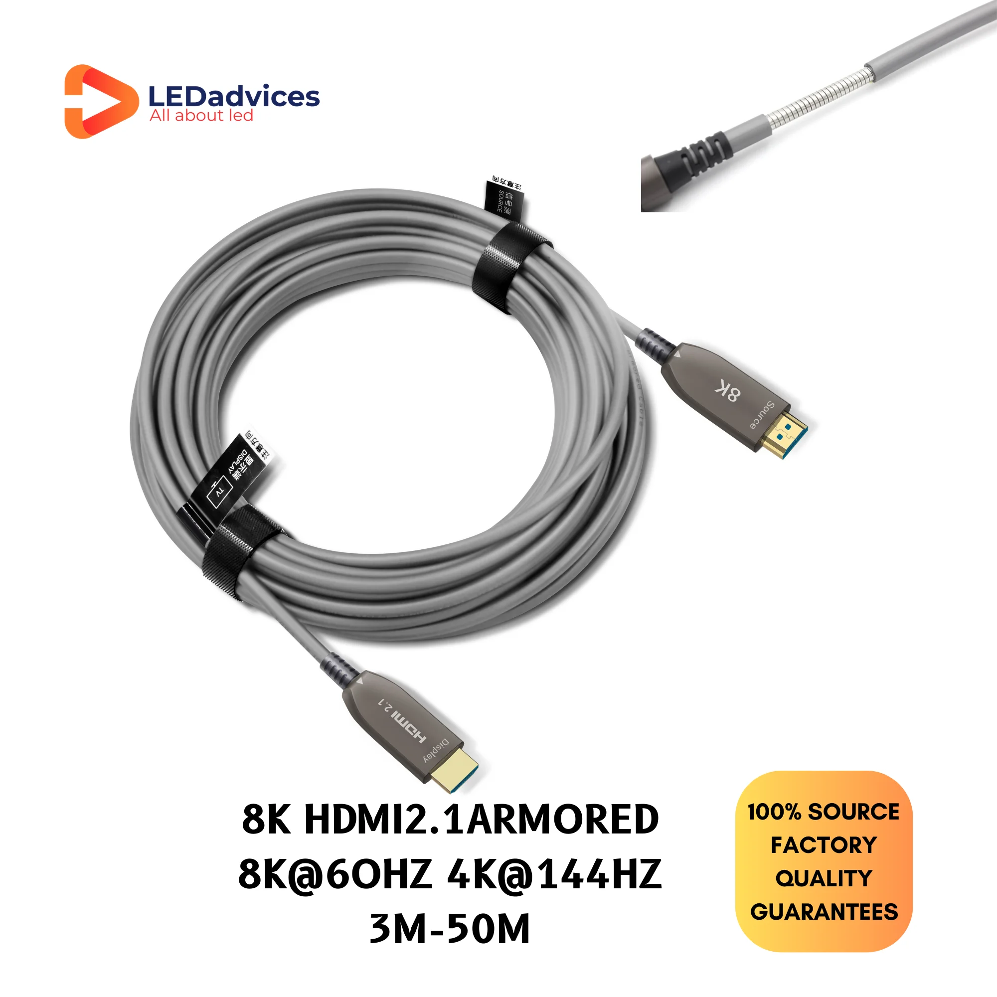 Câble blindé en fibre optique HDMI2.1 AOC, 48Gbps, 8K, HDMI HDR 10 Gigabit pour événement, écran d'affichage LED, longue distance, 3m, 5m, 10m, 20m