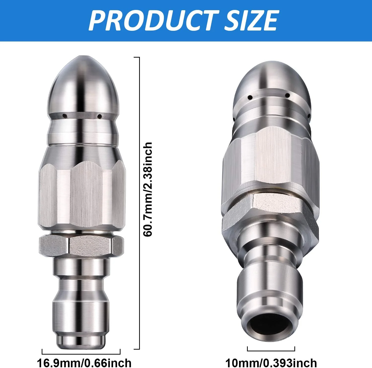 1/4Inch Rvs Quick Plug Afvoer Slang Nozzle 1 Front 6 Terug Slijtvastheid Hogedrukreiniger drainage Riool Reiniging