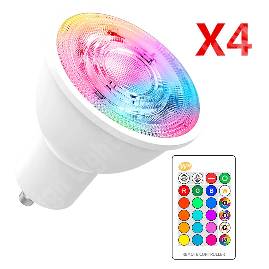 

4Pcs/lot LED Bulb Light GU10 8W RGB Dimmable 16 Colors Changeable Spot Light with IR Remote Control Memory Function for Room Dec