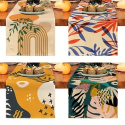 Simple Plant Printed Linen Table Runners Bohemia Dresser Scarf Table Decor Reusable Holiday Home Party Kitchen Dining Room Decor