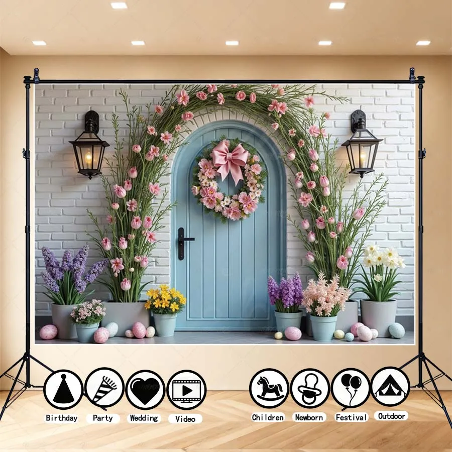 

MOON.QG Easter Day 2026 Flowers Arch Photo Backdrop Easter Lily Cozy Background For Studio Photograph Kids Party Home Decor