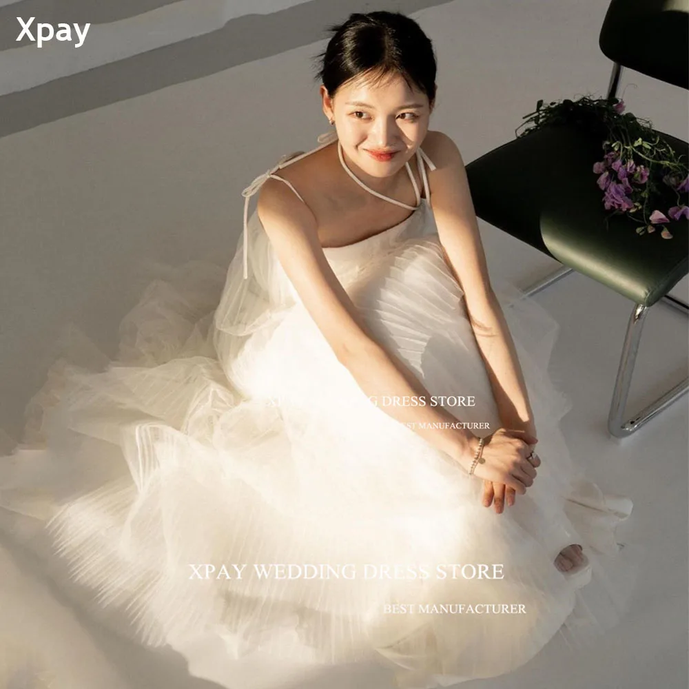 XPAY Boat Neck Korea Weeding Evening Dresses  Fairy Tulle Floor Length Formal Party Prom Gown Women Wedding Photos Shoot 2024