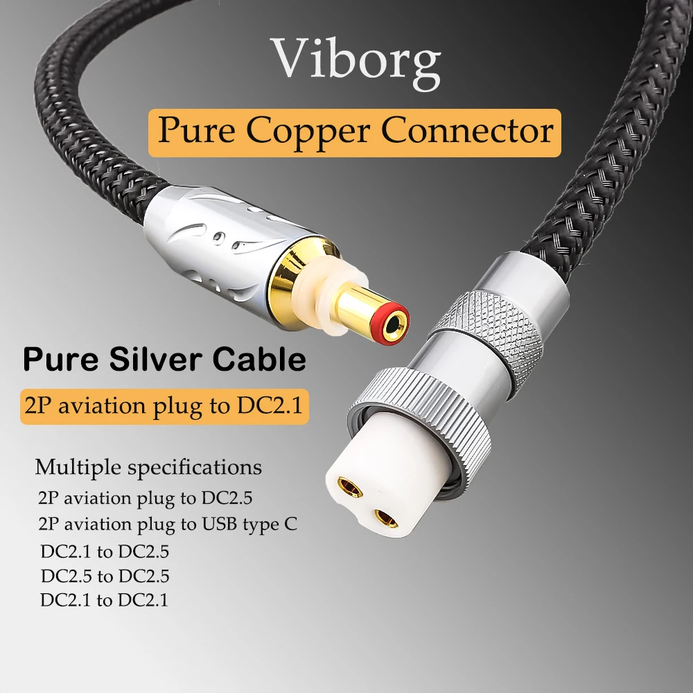 

Viborg 100% Pure Solid Silver DC cable aviation plug GX16-2 core to DC plug 5.5mm*2.1mm/2.5mm linear power output DC line