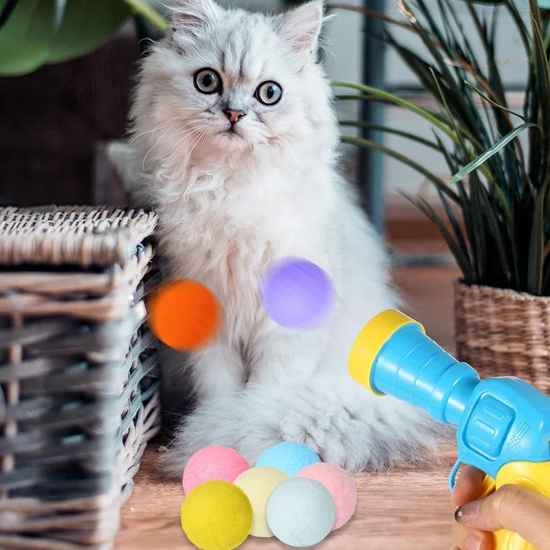 Interaktives Katzenspielzeug mit Plüschbällen für Kätzchen zum Spielen und Jagen, Springball-Schießgerät, Haustierbedarf, Kreatives Schießspielzeug – Detail 5