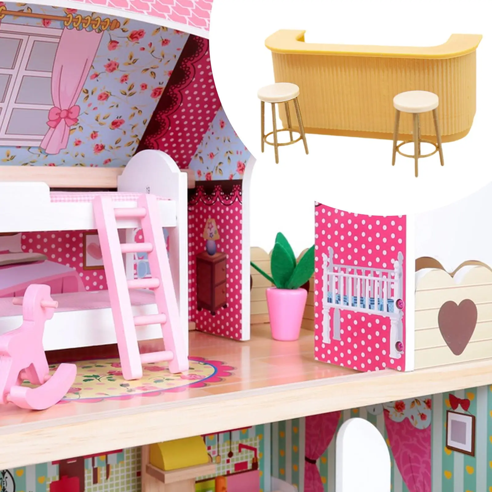 Miniature Bar Stool Chair Set 1 12 Scale Modern Brown Dollhouse Kitchen Furniture Prop for Doll House Decoration Life Scene