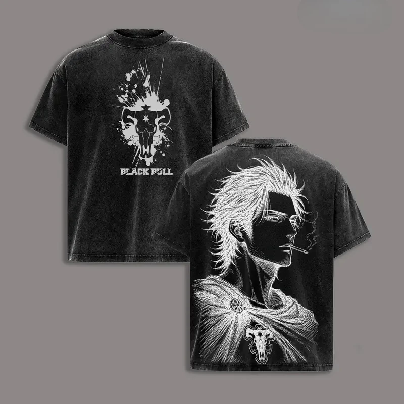 Yami Sukehiro Black Clover Anime Clothing Men Women Summer T-shirts Short Sleeve Washed T Shirt Cotton Tshirt Harajuku Retro Top