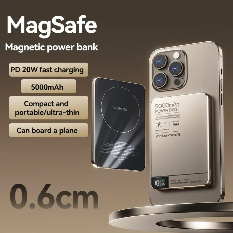 

Magnetic Metal case Wireless Power Bank External Portable Battery Pack For iphone 14 15 16 Pro Max Mini Powerbank Moblie Phone