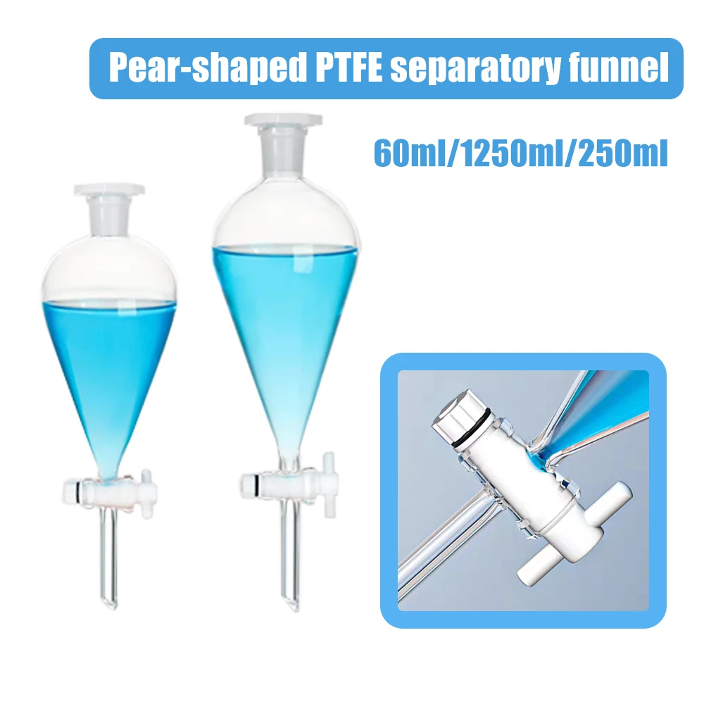 Szklana lejek separacyjny gruszka o pojemności 60ml-500ml, używany do separacji, do odczynniania olejków eterycznych, eksperymentów chemicznych w laboratorium. — zdjęcie produktu 2