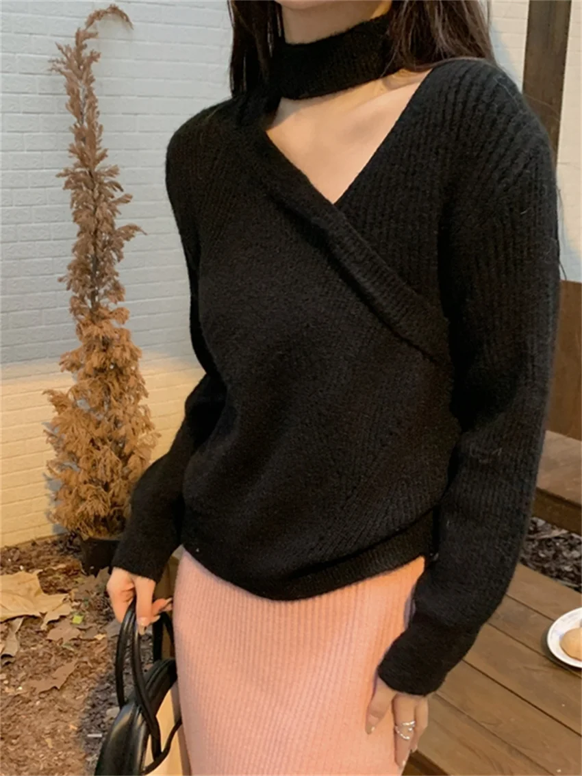 

Alien Kitty New Years Sweaters Gentle Women Chic Knitted All Match High Street Pullovers 2024 V-Neck Sexy Solid Fashion Spring