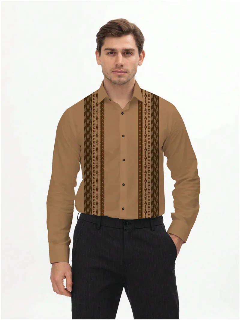 Men's Simple Retro American Striped D-print Shirt Long Sleeve Sleeve Lapel Silky Men's Shirt Business Formal Occasion Clothing