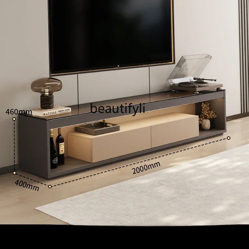 SS ss7486 Italian minimalist floor-to-ceiling TV cabinet, living room glass TV cabinet, light luxury designer model