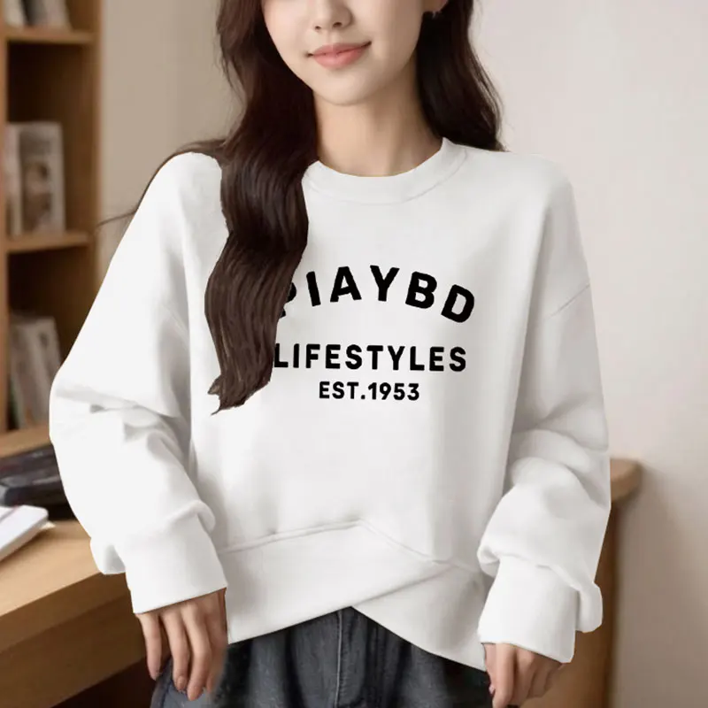 Women\'s Autumn New Style Fashion Simplicity Letter Printing O-neck Long Sleeve Sweatshirts Women Clothes All-match Casual Tops