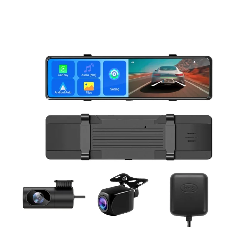12 Inch 4K+1080P Car DVR Carplay Android Auto WIFI GPS Dual Dash Cam Front And Rear 4K For Car Cam Rear Camera Auto Recorder