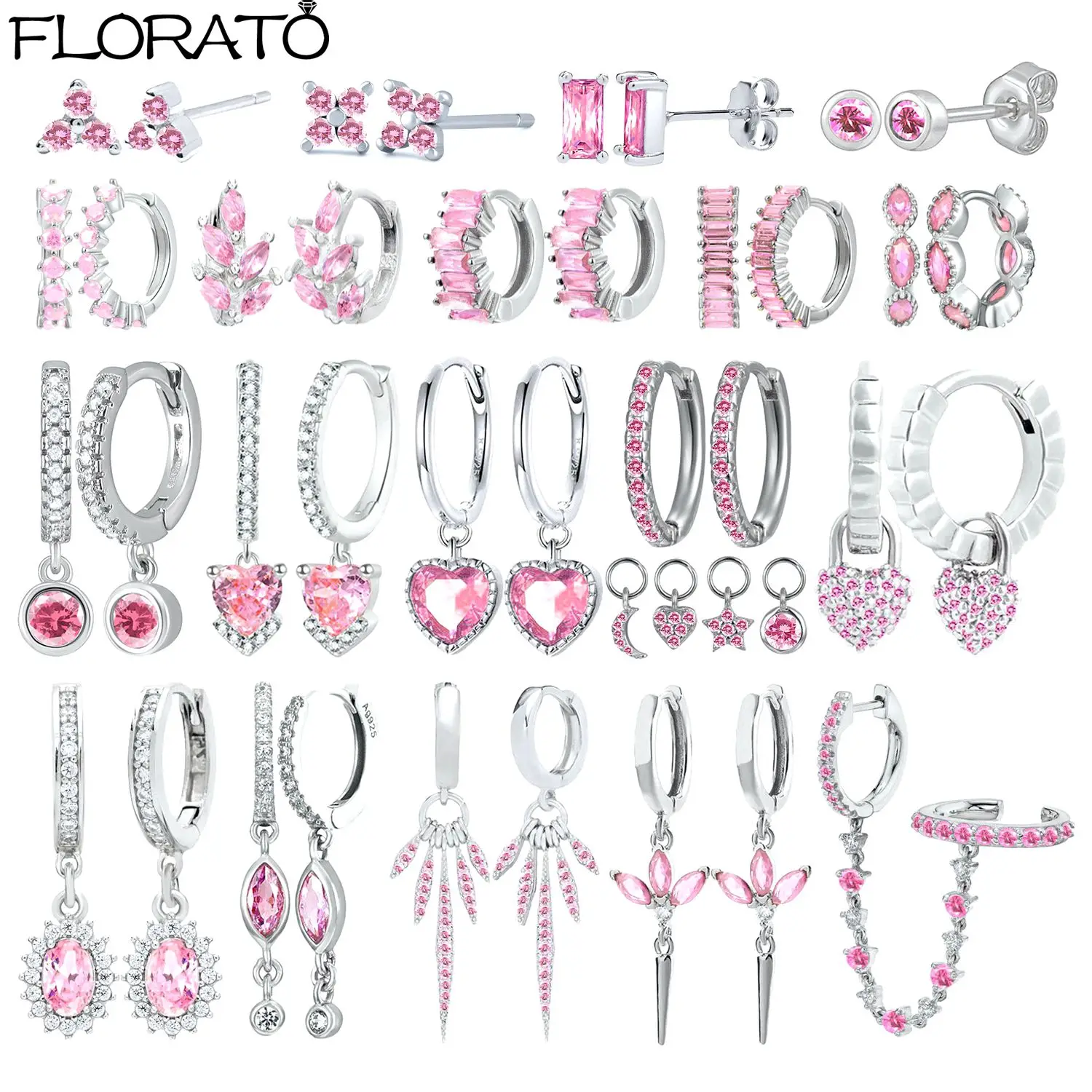 

Милые серебряные серьги-кольца с розовым кристаллом циркония для женщин, милые серьги-подвески в форме сердца для девочек, модные ювелирные изделия для пирсинга, подарок