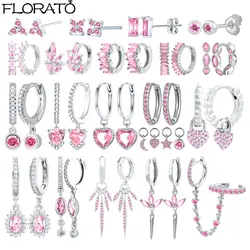 Orecchini a cerchio in argento con zirconi di cristallo rosa dolce per le donne orecchini pendenti a cuore carino per le ragazze regalo di gioielli Piercing alla moda