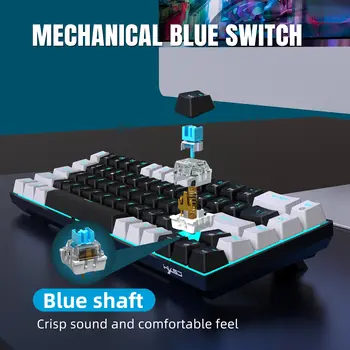 68 Tuşlu Mekanik Klavye, Ergonomik, RGB Arka Aydınlatmalı, LED, Değiştirilebilir Mavi Tuşlu Oyun Klavyesi (PC, Dizüstü Bilgisayar, Ofis İçin) 10 best sales Mavi anahtarlı klavye - №3
