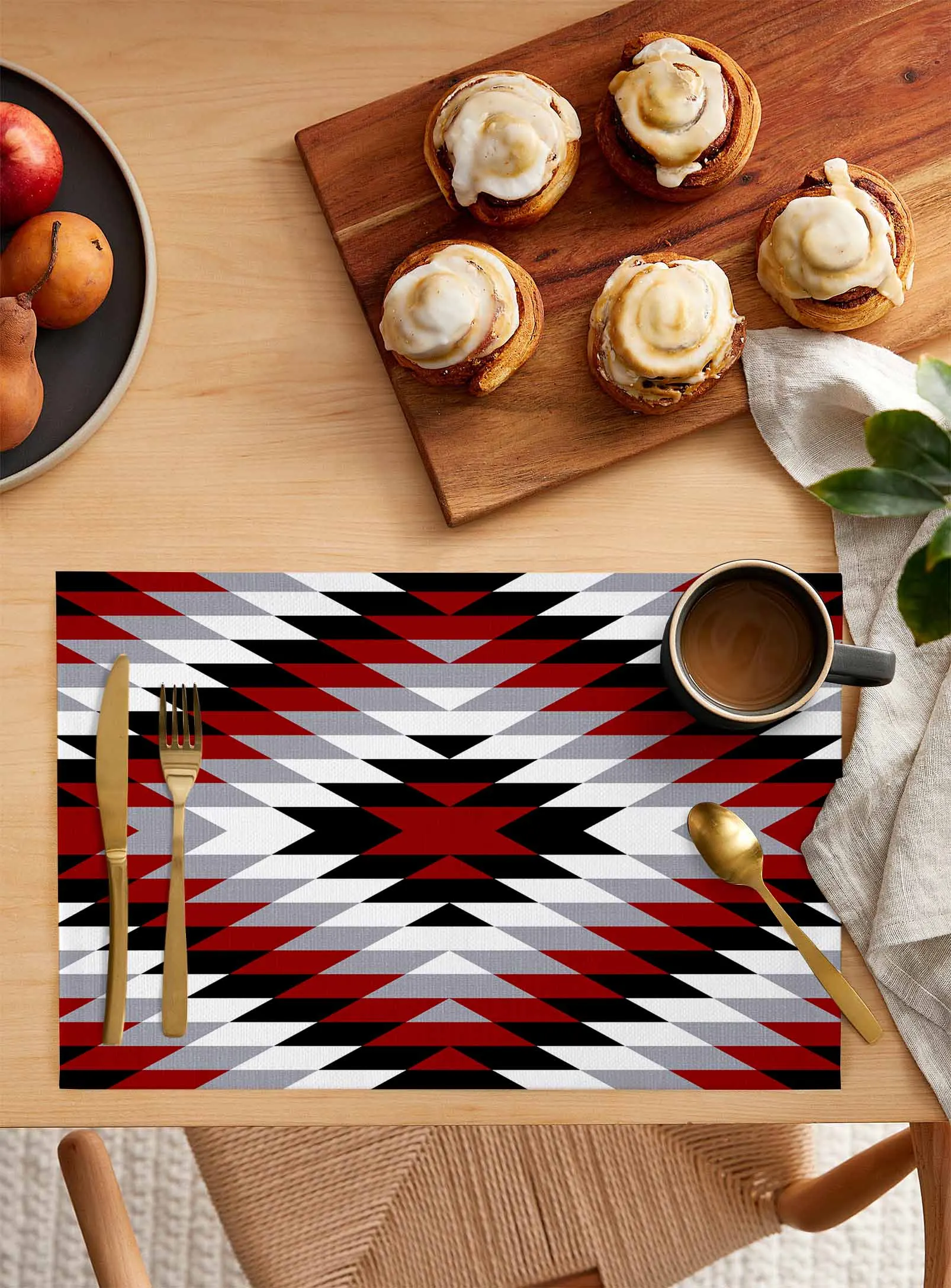 4/6 Pcs Bohemian Aztec Red Texture Placemat Kitchen Placemat Home Decoration Dining Table Mats Coffee Coaster Mat