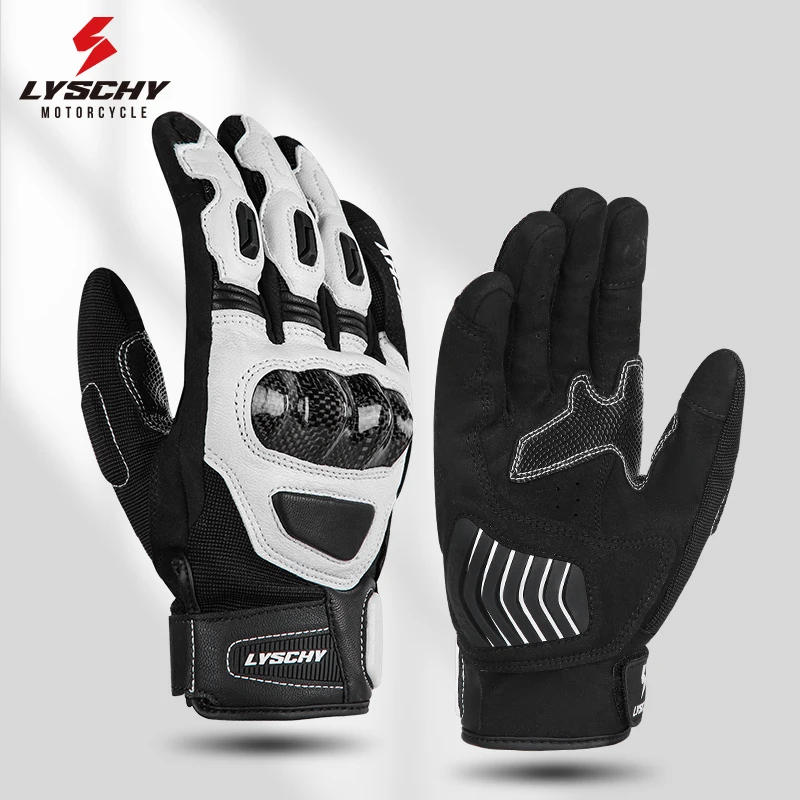 

LYSCHY Summer Genuine Leather Gloves Carbon Fiber Anti Drop Goatskin Breathable Men's Motocross Riding Motorcycle Gloves