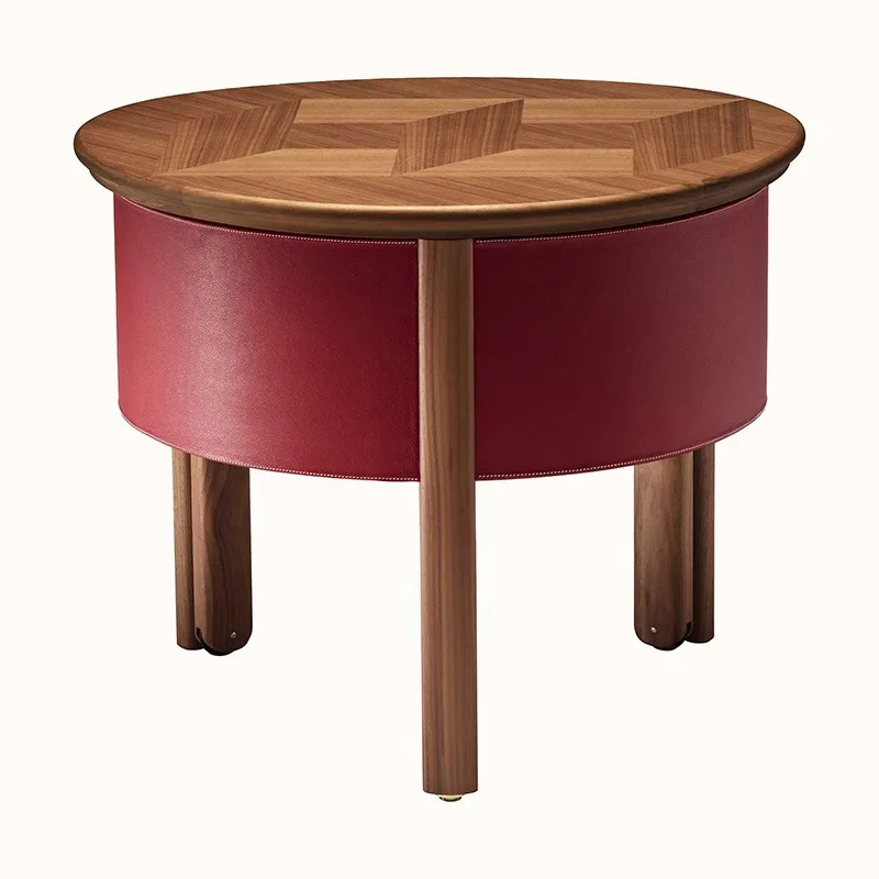 Modern light luxury solid wood texture, flat flower rotation creative design, luxury living room coffee table