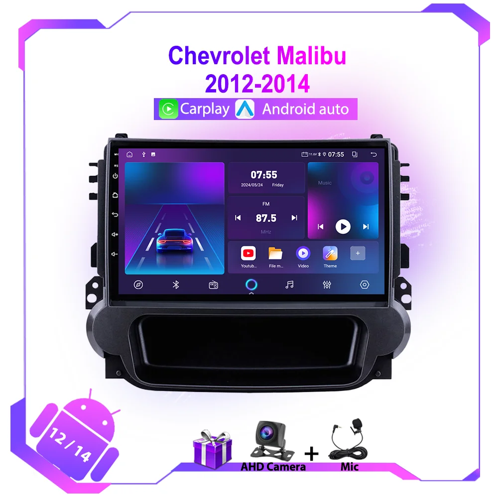 Carplay Multimedia Video Player for Chevrolet Malibu 2012-2015 Android 12 Head Unit Auto Stereo GPS Navigation BT WIFI