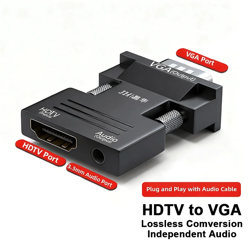 HDMI Female to VGA Male Adapter with Audio Cable, Ideal for Projectors, PCs, HDTVs and Set-Top Boxes