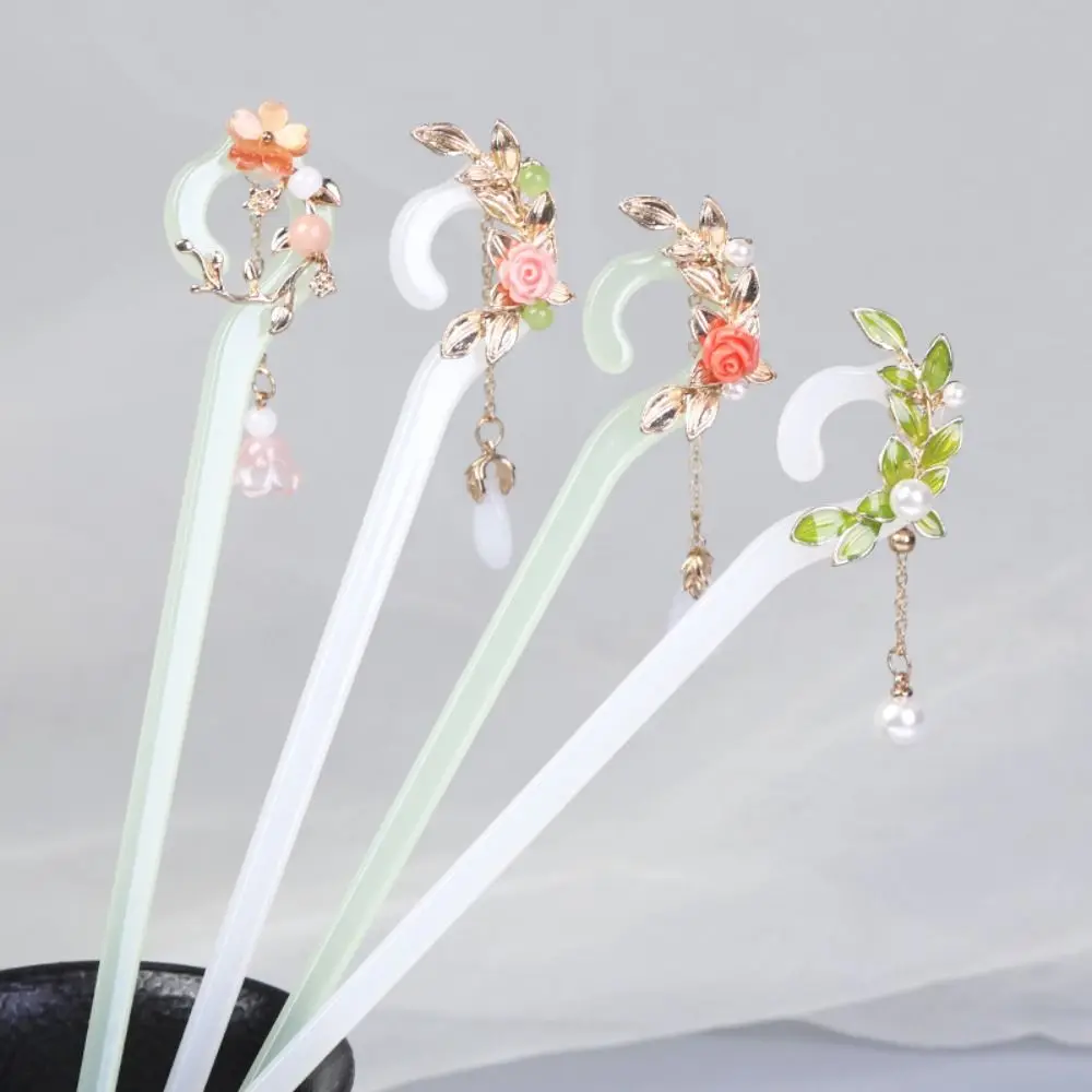 

Exquisite Tassels Hanfu Hair Clip Pearl Antique Style Chinese Style Hair Stick Acetic Acid Hanfu Headwear Flower Hairpin Daily