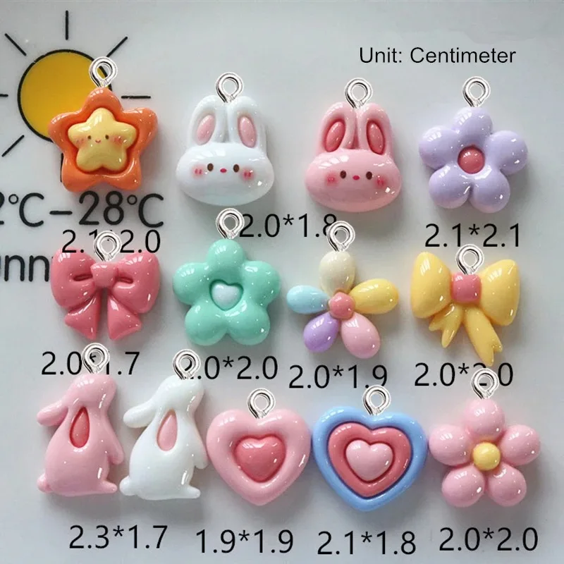 10Pcs Kawaii Glossy Flower Rabbit Resin Charms, Pendants For DIY Women Earrings Necklace Car Keychain Craft Jewelry Accessories