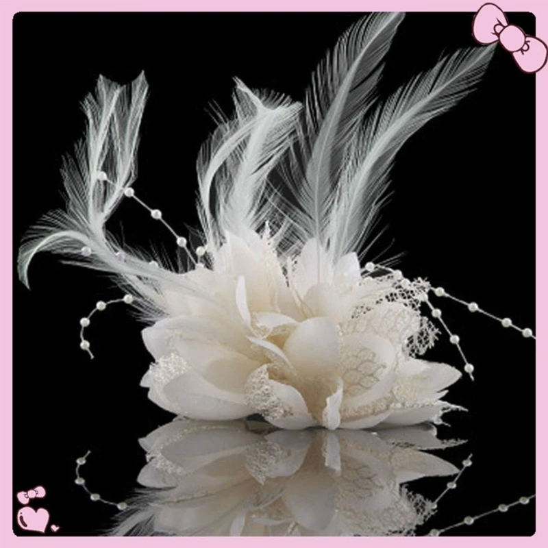 Feathers Flower Hair Accessories Wedding Party Floral Mesh Veil Headband Hairpin