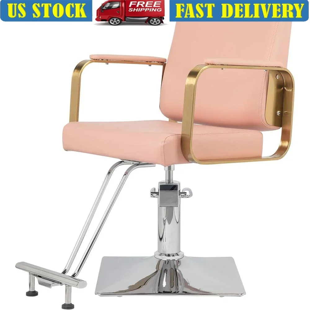 Pink Barber Chair Reclining Salon Chair Hydraulic Stylist Chair Waterproof Scratch-Resistant Adjustable Footrest 360° Rotation