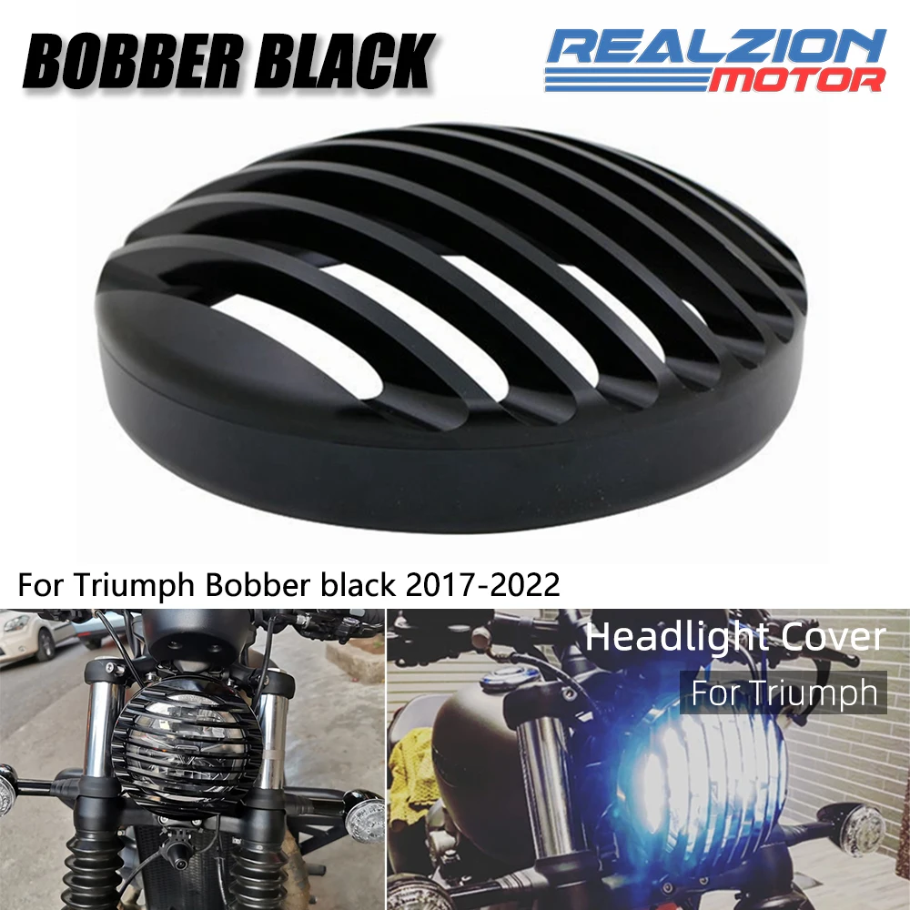 

REALZION Bobber Black Motorcycle Retro Headlight Grill Guard Cover Headlamp Protector For Triumph 2017-2021 2019 Black Shallow