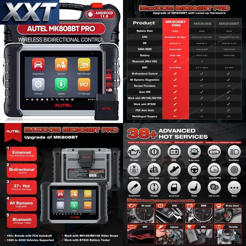 XXT Official Store Maxicom MK808BT Pro OBD2 Diagnostic Tool Scanner Multi-Language Altar Maxicom MK808BT MK808S