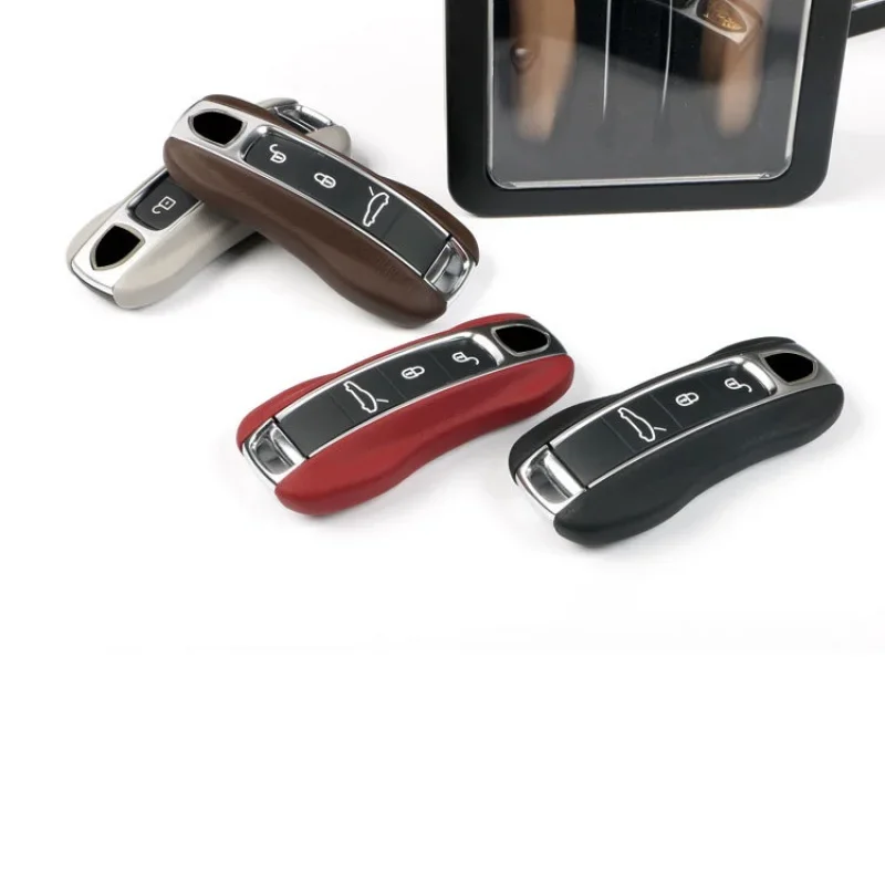 Leather Car Smart Key Cover Case Fob For Porsche 911 Macan Boxster Cayenne Panamera Taycan  Cayman 971 9YA 718 Key Shell