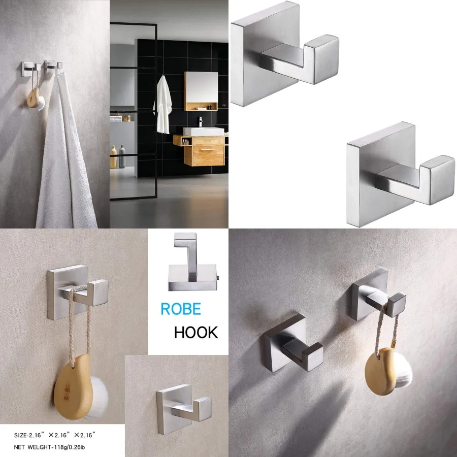 

Крючки для банных полотенец Матовый никель, 2 шт., крючок для халата и одежды из нержавеющей стали, сверхмощный настенный крючок для ванной комнаты, кухни, мод