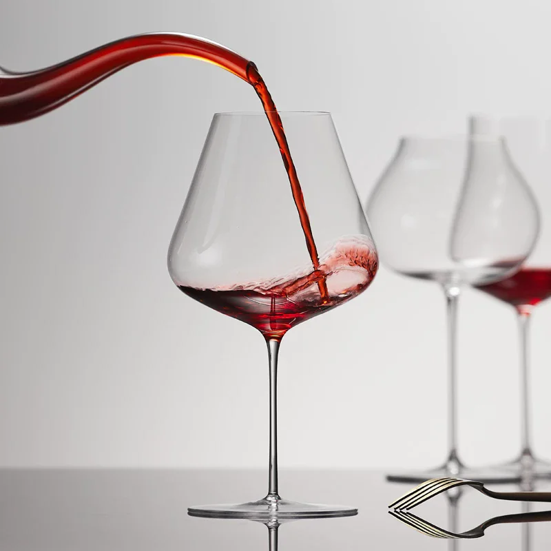 0.5mm Paper Thin Handmade Crystal Burgundy Goblet Glass Classic Shape Premium Wine Glasses Zalto Style Drinkware 2PCS