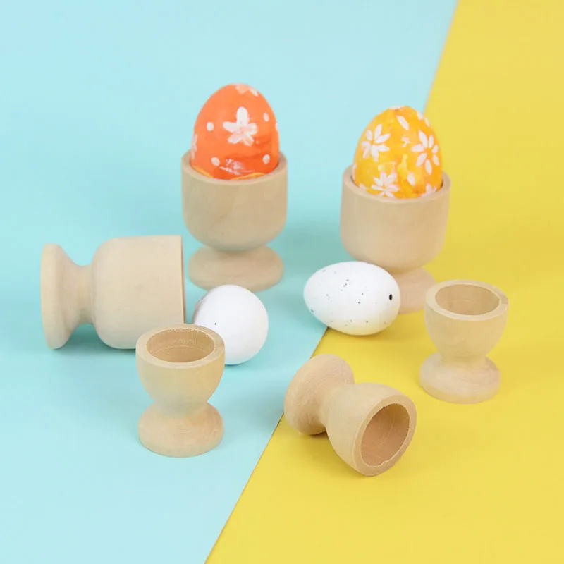 5Pcs Wooden Egg Cups Egg Holder Tray DIY Unfinished Wood Painted Graffiti Egg Happy Easter Party Favors Gift Home Decor Supplies