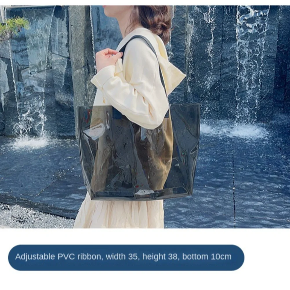 PVC Clear Jelly Bag Durable Large Capacity Transparent One Shoulder Bag Laser Casual Overnight Bag Women\'s Bag