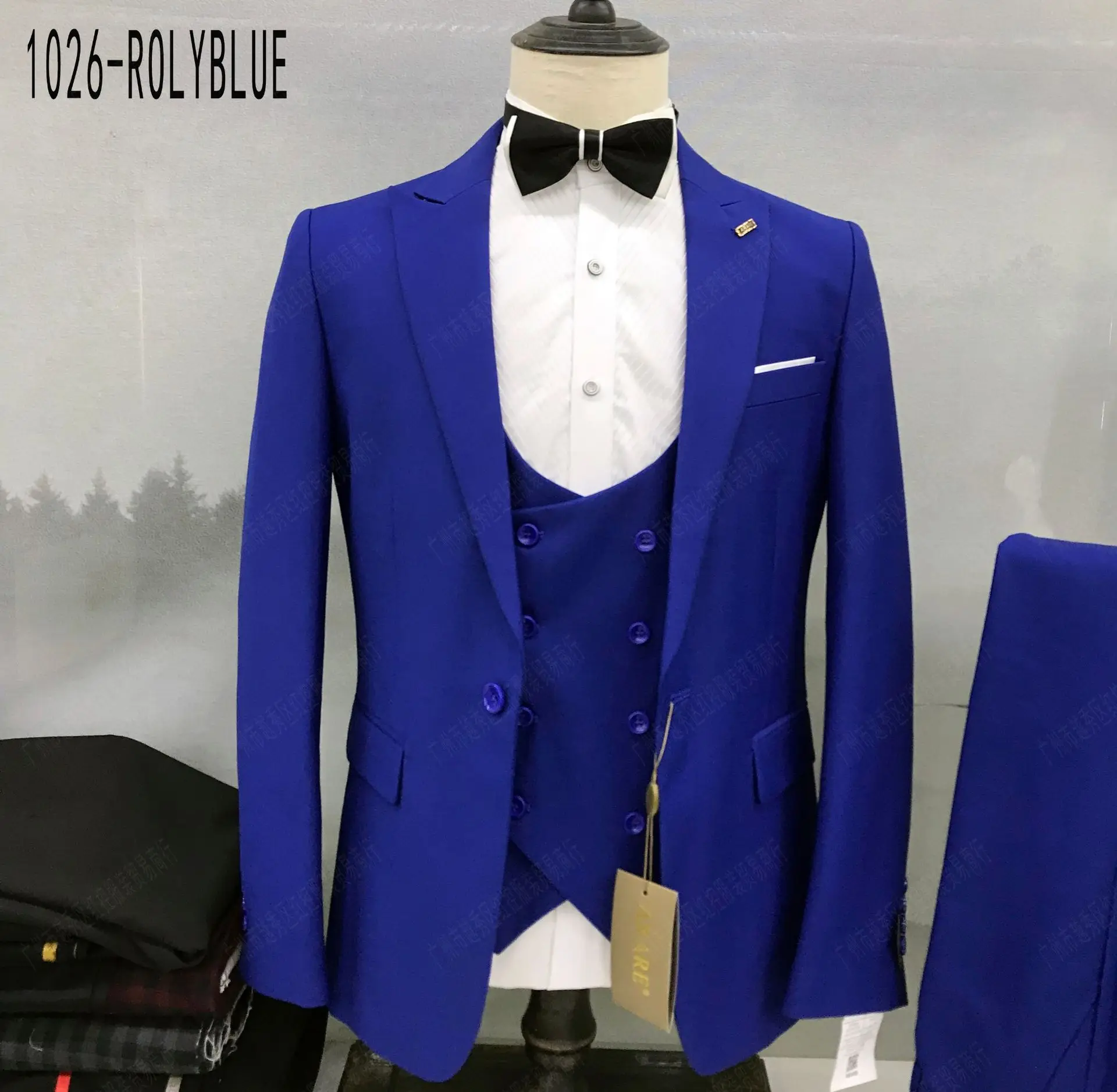 

Royal Blue Mens Suits 3 Pieces Slim Fit Formal Blazer Vest Pants Set Classic Elegant Jacket Business Wedding Tuxedos for Men