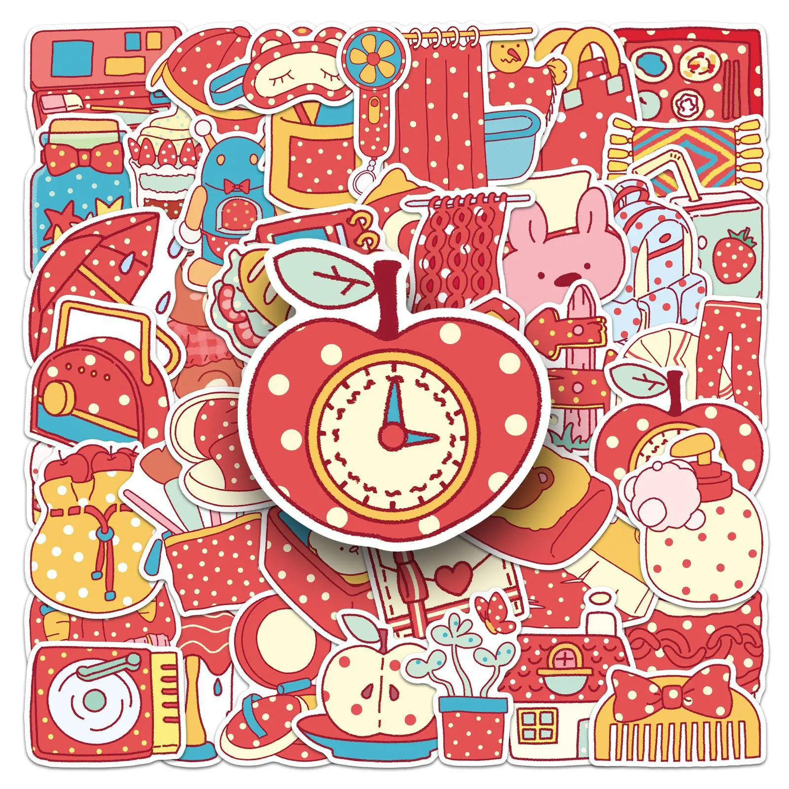 

50PCS Cute Red Polka Dot Aesthetic Stickers Kawaii Daily Life Polka Dot Graffiti Decorative Luggage Waterproof Stickers Kids Toy