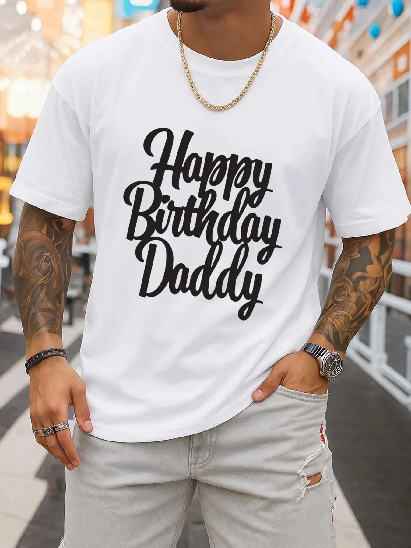 Happy Birthday Dad T-Shirt Men's T-Shirt White 2026 Printed Short Sleeve Everyday and Weekend Wear Comfortable Sportswear Great Gift Choice Loose Fashionable T-Shirt Perfect for Everyday Wear
