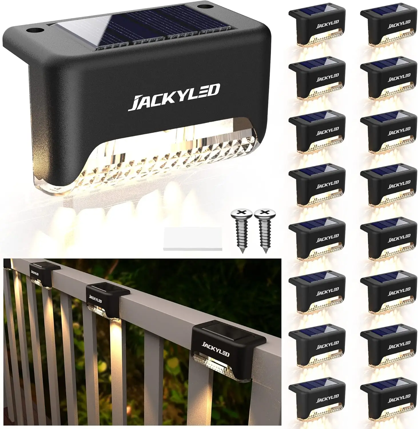 

16 Pack Solar Step Lights, Waterproof Outdoor LED Lighting for Fence Stair Railing, Garden Patio Balcony Decor