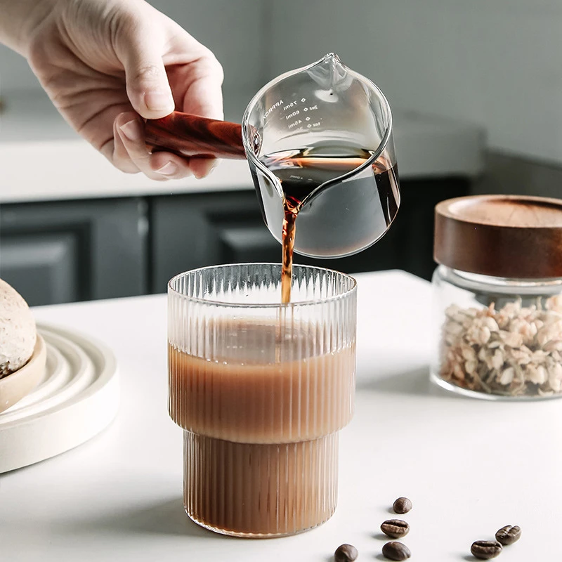 100 مللي مقبض الخشب الزجاج اسبريسو قياس كوب مزدوج/واحد الفم إبريق الحليب مقاومة للحرارة القهوة النار الزجاج مقياس قياس الأكواب