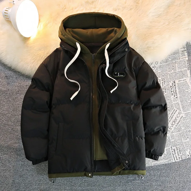 ستان مبطنة بالقطن للرجال، سترة سميكة دافئة بغطاء للرأس للخريف والشتاء، سترة عصرية مريحة على الطراز الياباني للمراهق